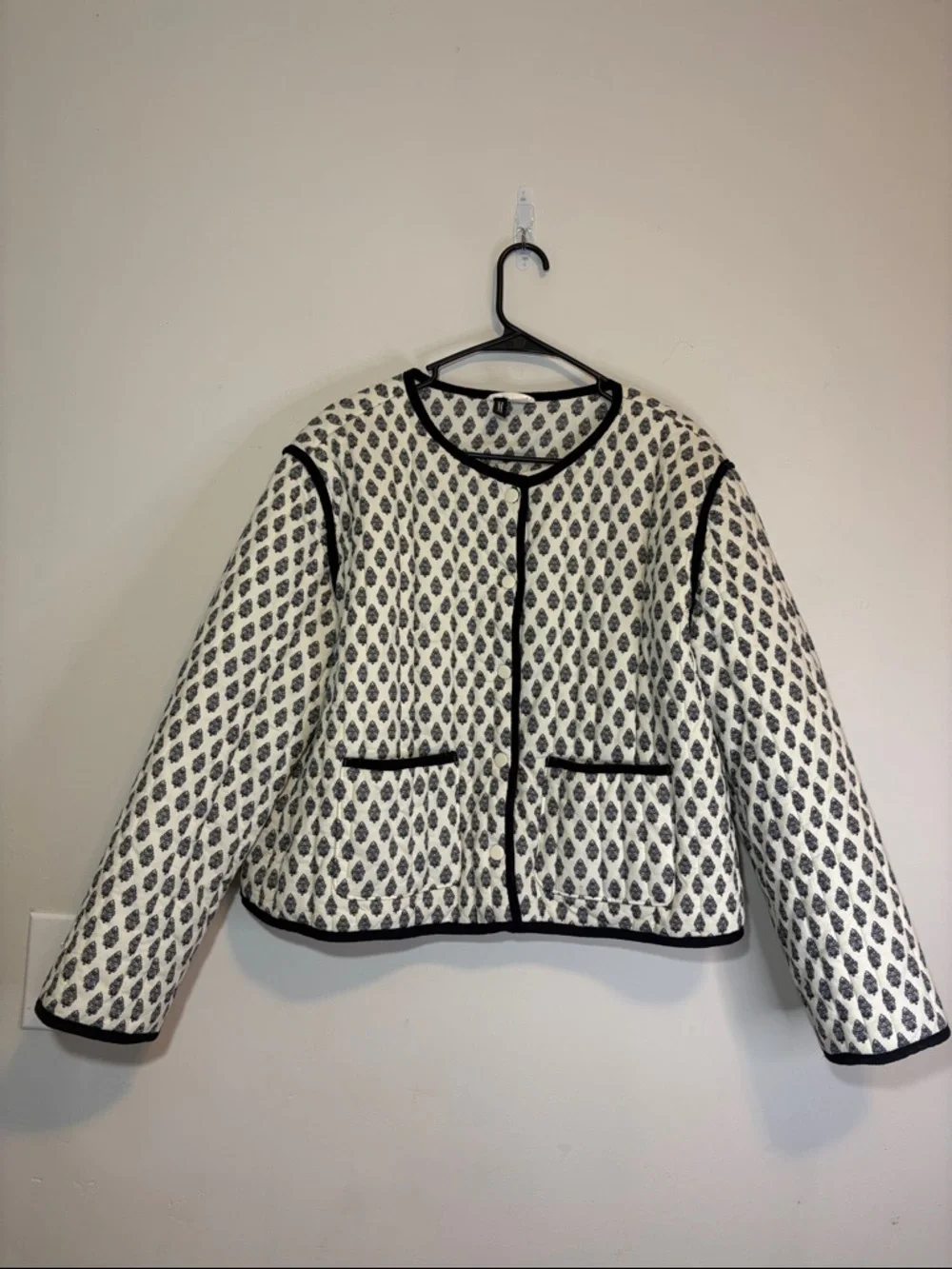 H&M White Quilted Jacket with Black Trim